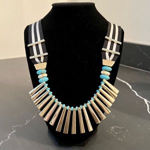 Gold & Turquoise Bauble Bar Necklace, Retired